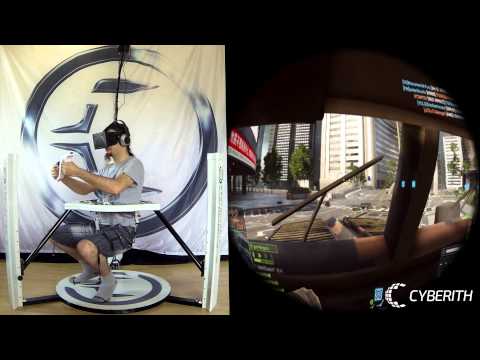 Geek playing VR game with a Virtualizer Prototype